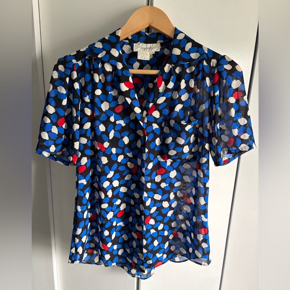 Vintage Shapely Colorful Patterned Sheer Blouse